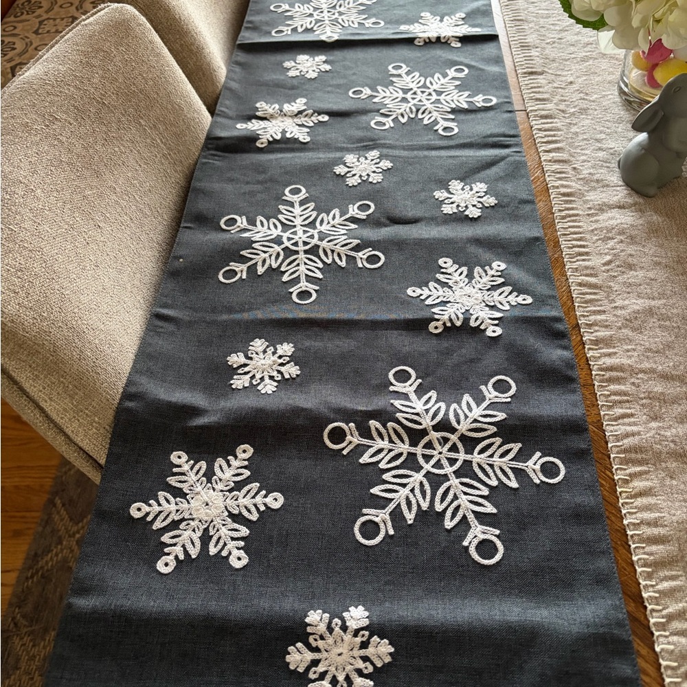 Winter Snowflake Table Runner - Navy with White Snowflakes